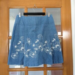Floral Embroidered Blue Skirt